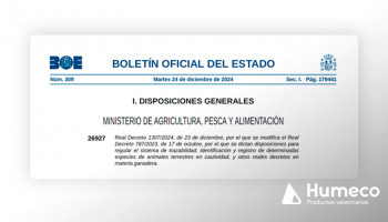 Nuevo Real Decreto 1307/2024 que modifica algunas disposiciones en materia ganadera.